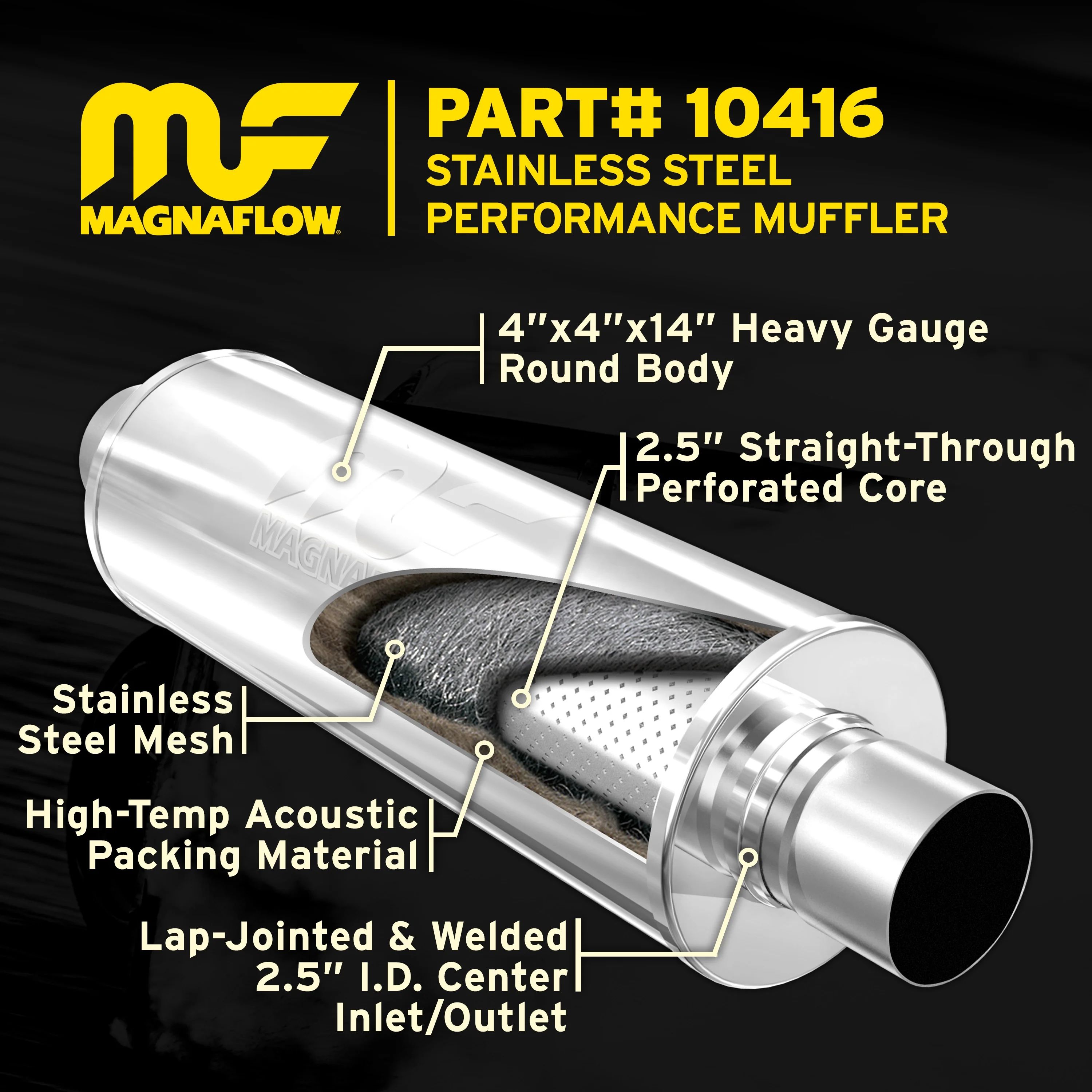 MagnaFlow 4in. Round Straight-Through Performance Exhaust Muffler 10416 - Image 6